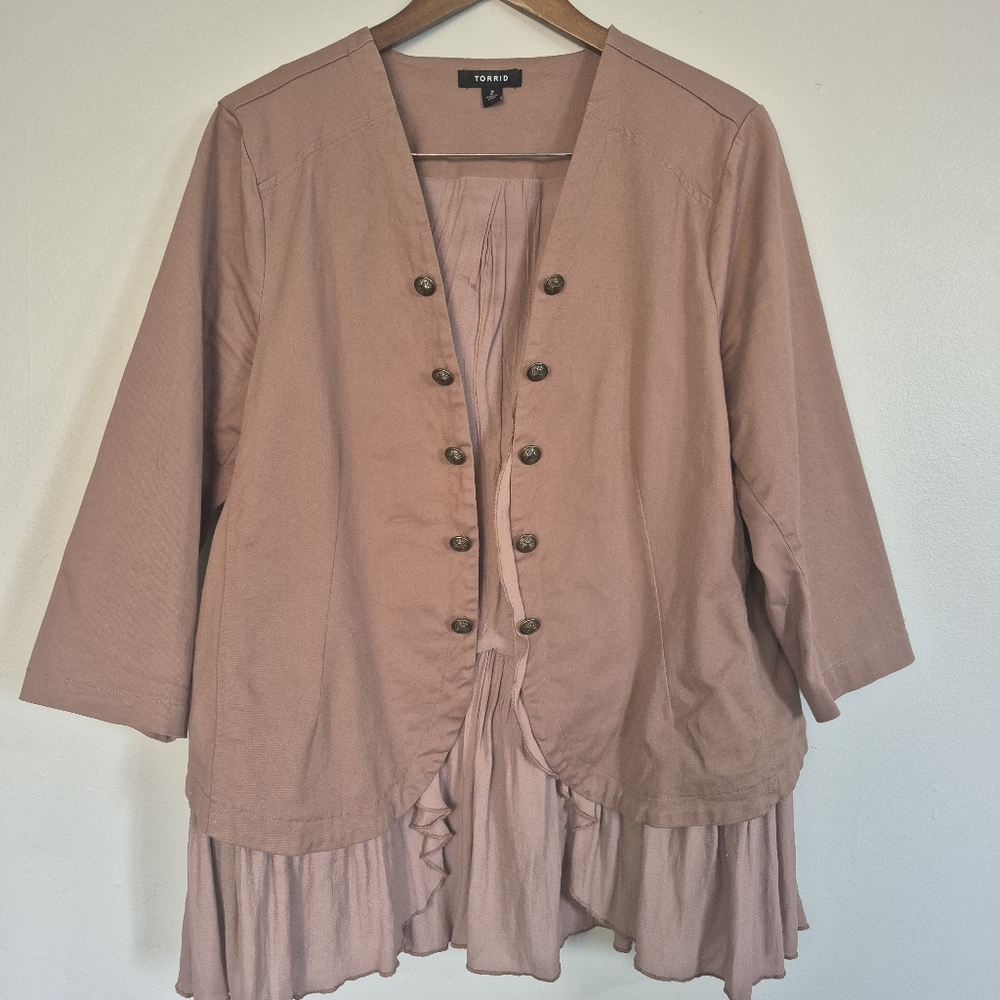 Torrid Twill Stretch Military Open Front Peplum Jacket Size 2XL - Picture 12 of 13